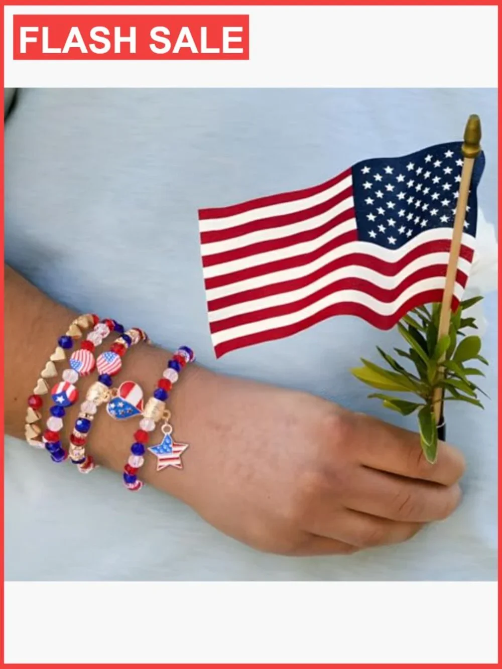 4th of July Patriotic Stretch Bracelets USA Flag Beaded 3+ Kids unisex